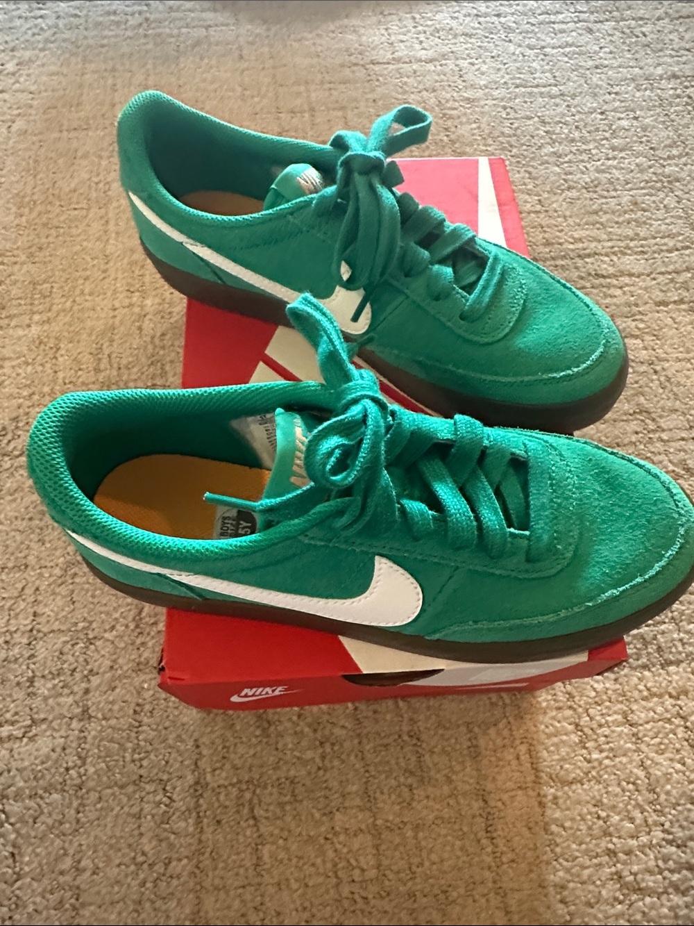 NWT Nike Kids Green Suede Sneakers with White Swoosh